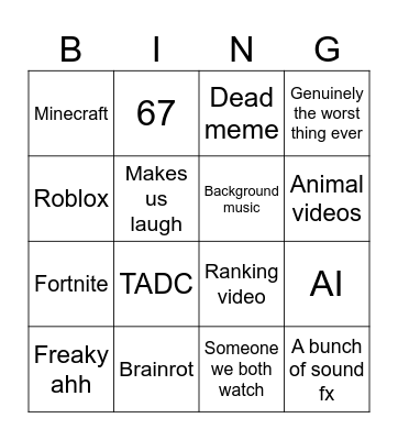 YOUTUBE SHORTS BINGO Card