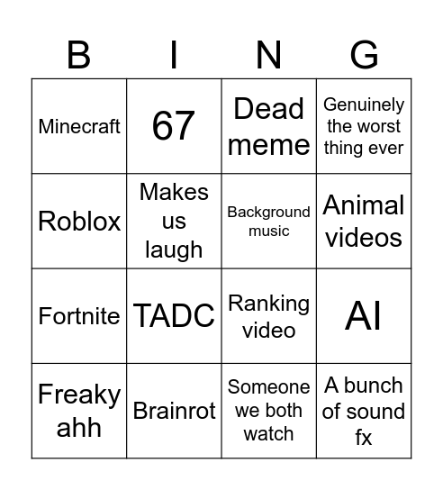 YOUTUBE SHORTS BINGO Card