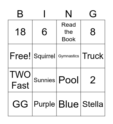 Cora's TWO Fast Bingo Card