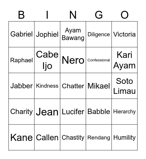 Bingo Raphael Bingo Card