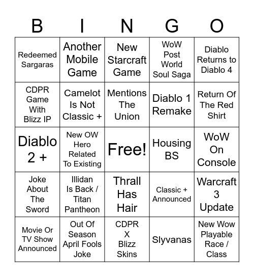Blizcon 2026 Bingo Card