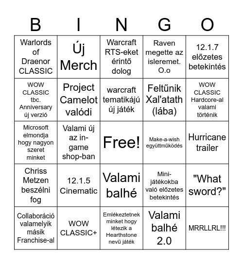 BlizzCon 2026 (wacraft-specifikus) Bingo Card