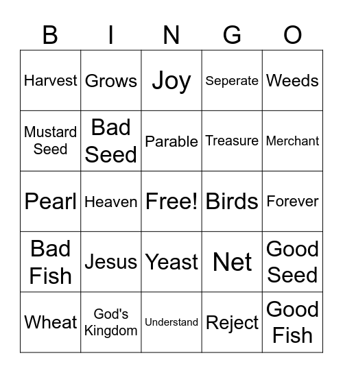 Matthew 13 Parables Bingo Card