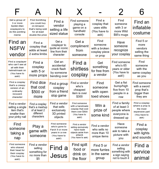 FanX Bingo 2026! Bingo Card