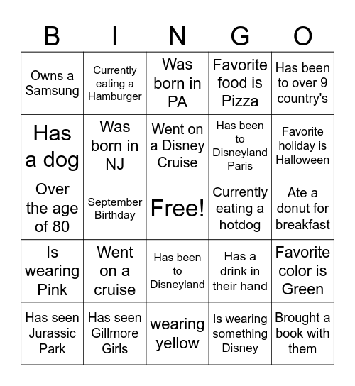 Get to know the crowd Bingo Card
