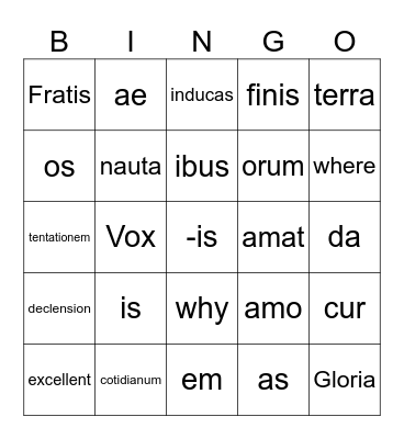 Latin Bingo! Bingo Card