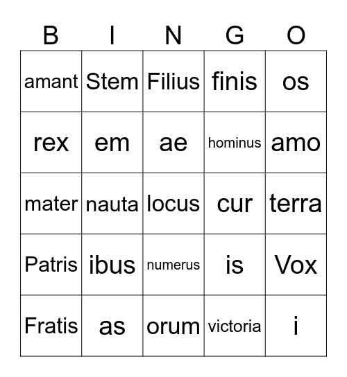 Latin Bingo! Bingo Card