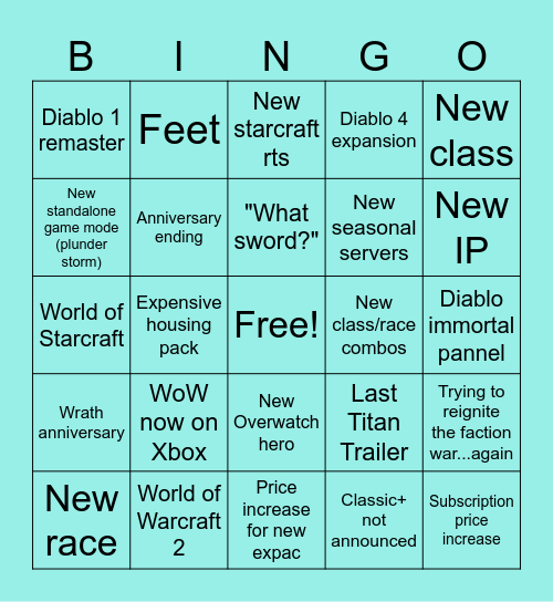 BlizzCon Bingo Card