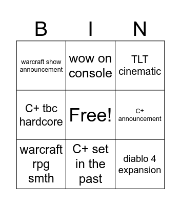 blizzcon bingo Card