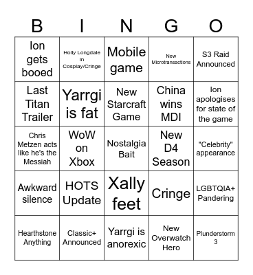 Blizzcon Bingo Card