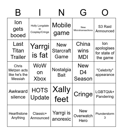 Blizzcon Bingo Card