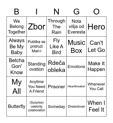 Mariah Bingo Card