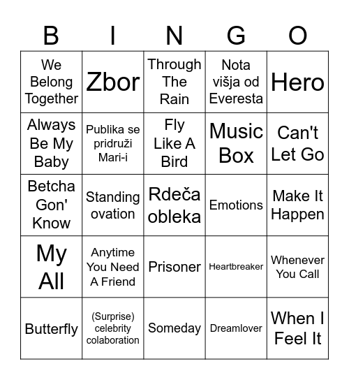 Mariah Bingo Card