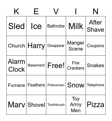 Home Alone Bingo Card