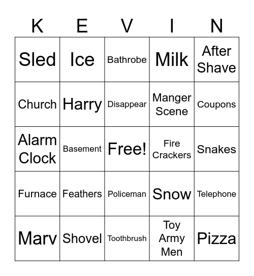 Home Alone Bingo Card