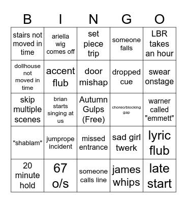 Legally Blonde Q2Q Day 1 Bingo Card