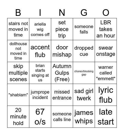 Legally Blonde Q2Q Day 1 Bingo Card