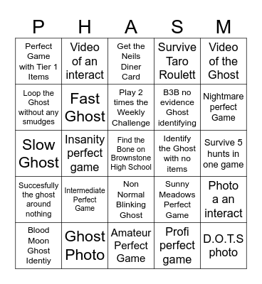 Phasmo Bingo Card