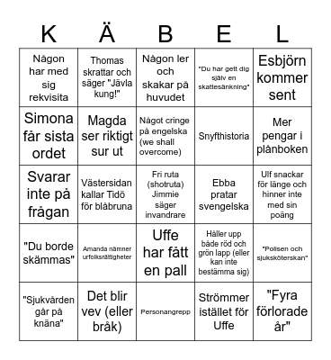 Partiledardebatt 2026 Bingo Card