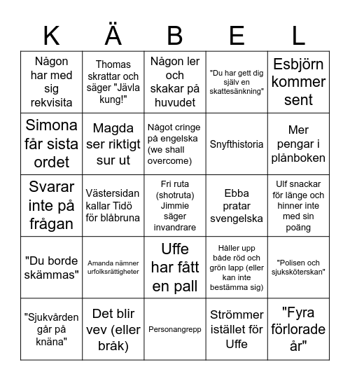 Partiledardebatt 2026 Bingo Card