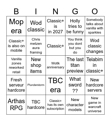 Blizzcon 2026 Bingo Card