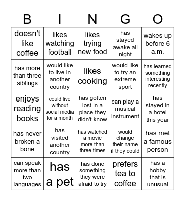 Find someone who Bingo Card