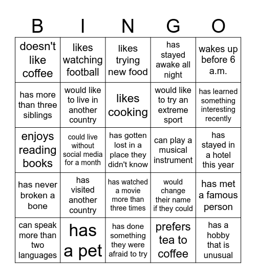 Find someone who Bingo Card