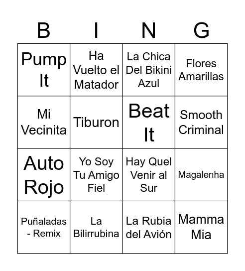 Bingo musical Bingo Card