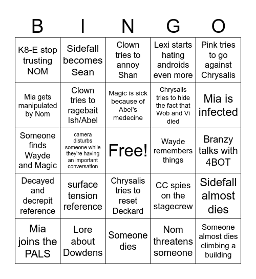 Not quite human session 4 Bingo Card