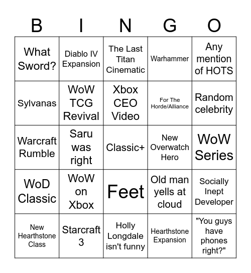 Blizzcon Bingo Card