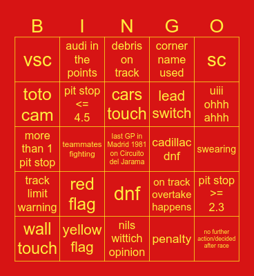 Madring 2026 Bingo Card