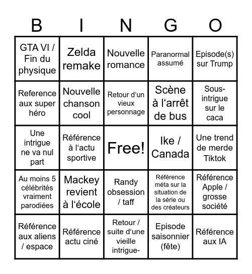 SOUTH PARK SAISON 29 Bingo Card
