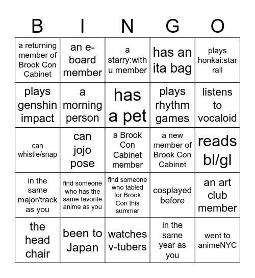 Brook Con Bingo Card