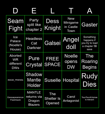 Deltarune Chapter 6 Bingo Card