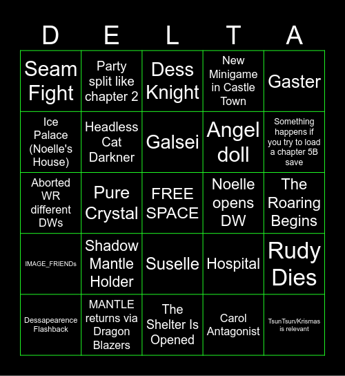 Deltarune Chapter 6 Bingo Card