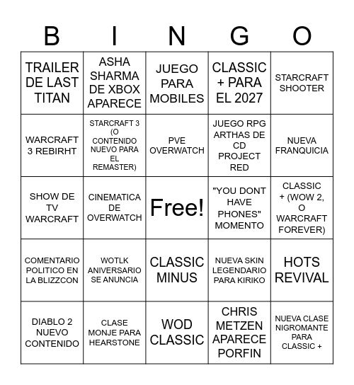 BLIZCON 2026 Bingo Card