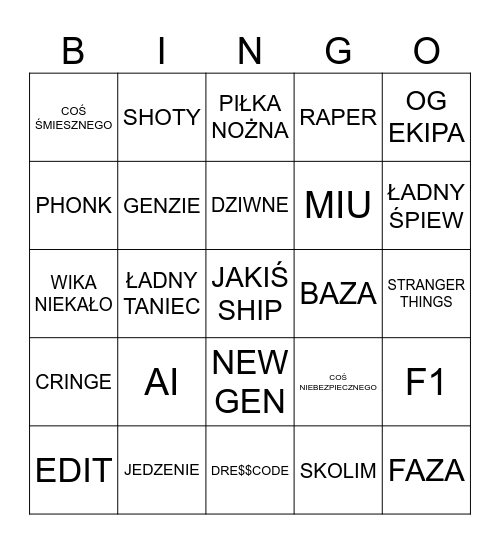 Przegląd Tiktoka Bingo Card