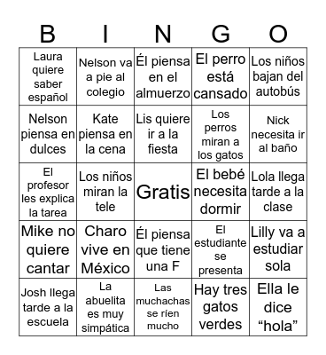 Frases en Capitulo Uno Bingo Card