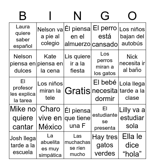 Frases en Capitulo Uno Bingo Card