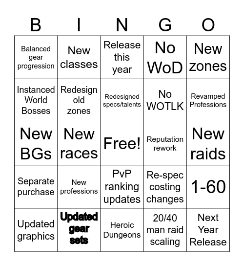 Classic+ Blizzcon Bingo Card