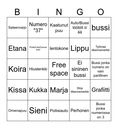 Kävely Bingo Card