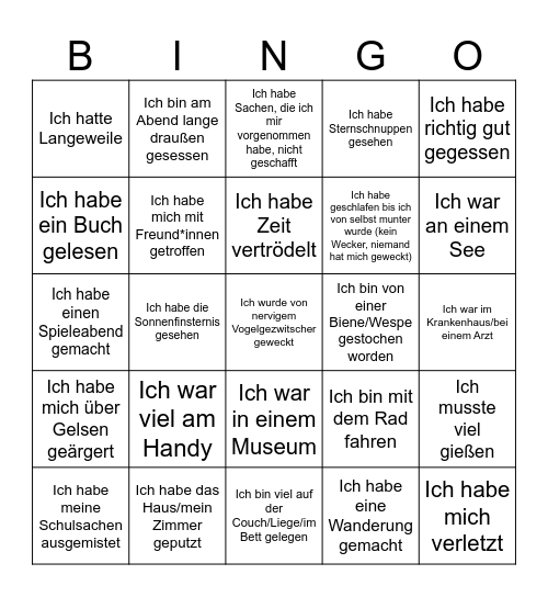 Ferienbingo Card