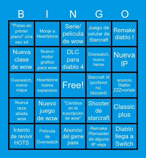 Blizzcon 2026 Bingo Card