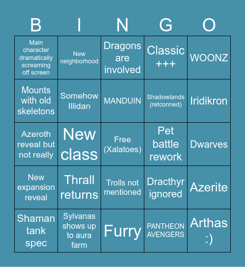 World of Warcraft Blizzcon Bingo Card