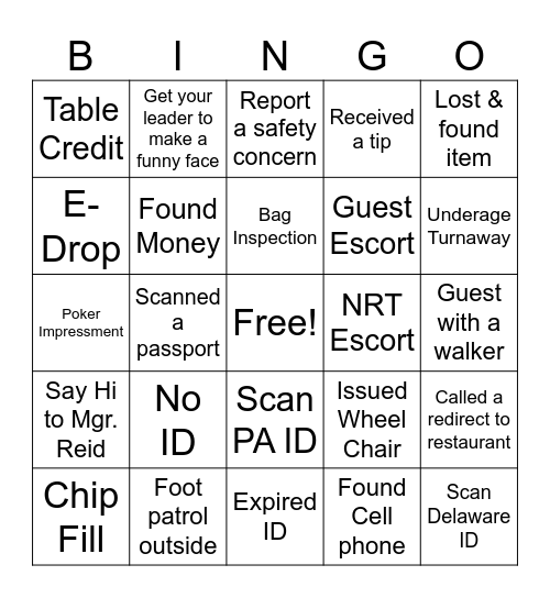 Security Officer Appreciation Week Bingo Card