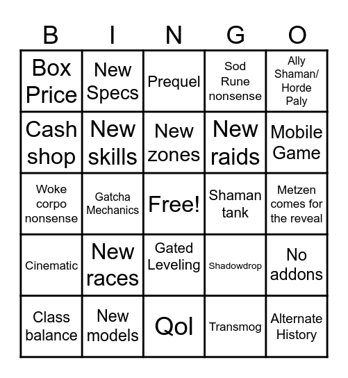 Classic+ Bingo Card
