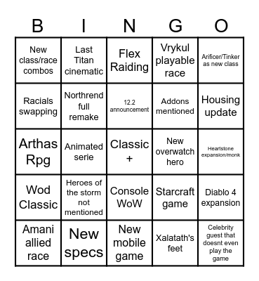 Blizzcum Bingo Card
