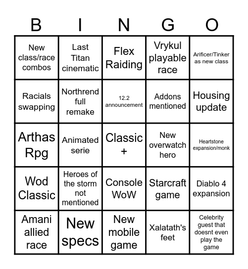 Blizzcum Bingo Card