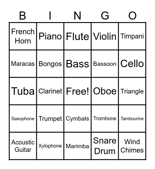 Music Bingo Card