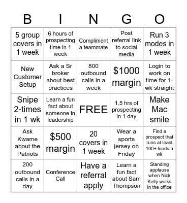Team 6 BINGO Card